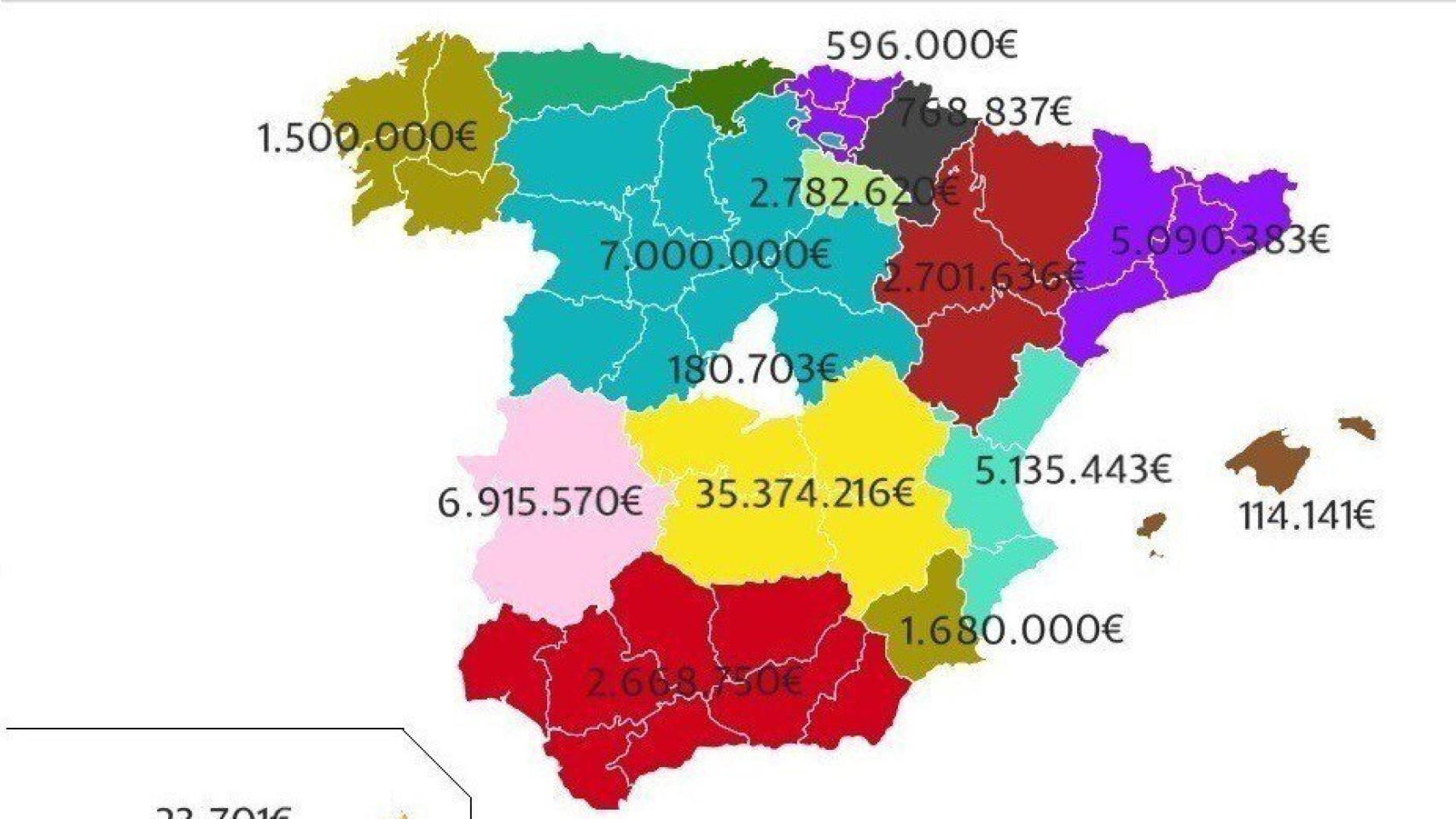 El mapa que el Ministerio subió a su cuenta de Twitter.