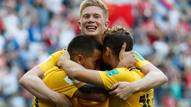 Los jugadores belgas celebran el tercer puesto en el Mundial.