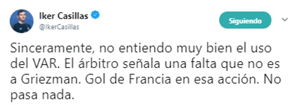 La crítica de Casillas al VAR