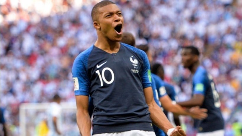 Mbappé, en la victoria de Francia ante Argentina en el Mundial. Foto: Twitter (@KMbappe)