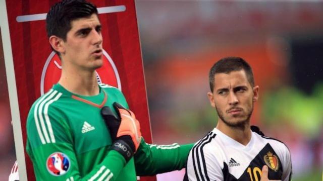 Hazard y Courtois con Bélgica