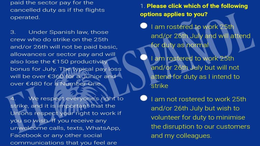 Correo electrónico enviado por Ryanair a sus trabajadores.