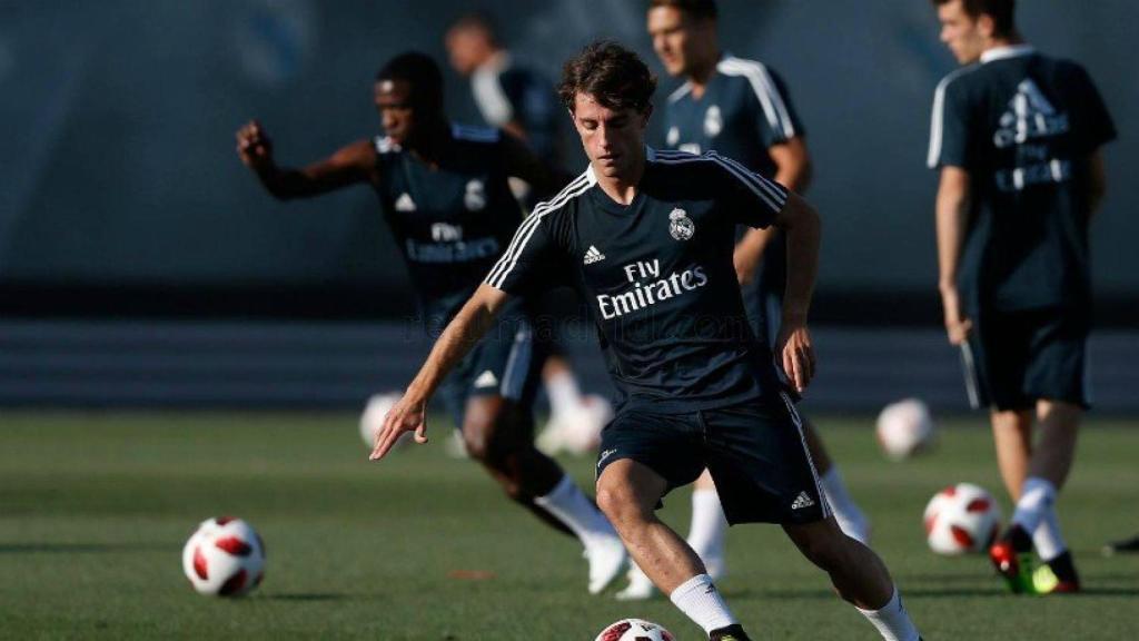Odriozola en su primer entrenamiento en el Real Madrid