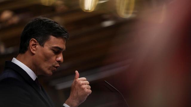 El presidente del Gobierno, Pedro Sánchez, durante su comparecencia en el Pleno del Congreso.