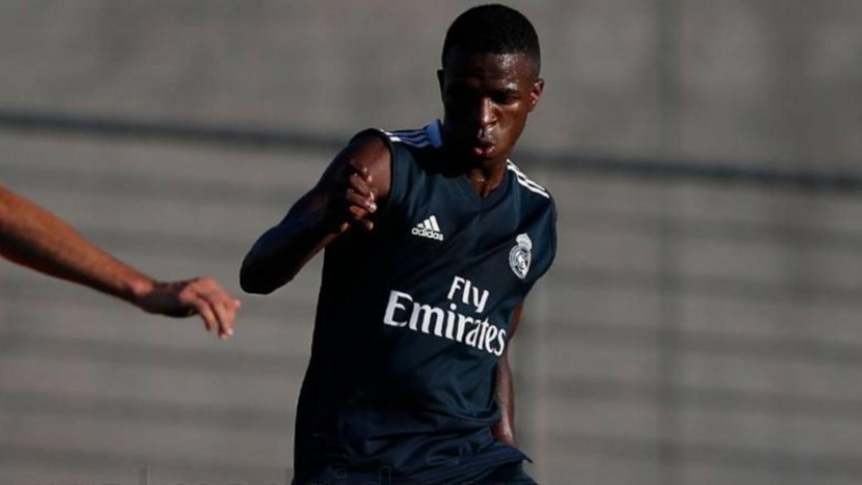 Vinicius, en un entrenamiento del Real Madrid