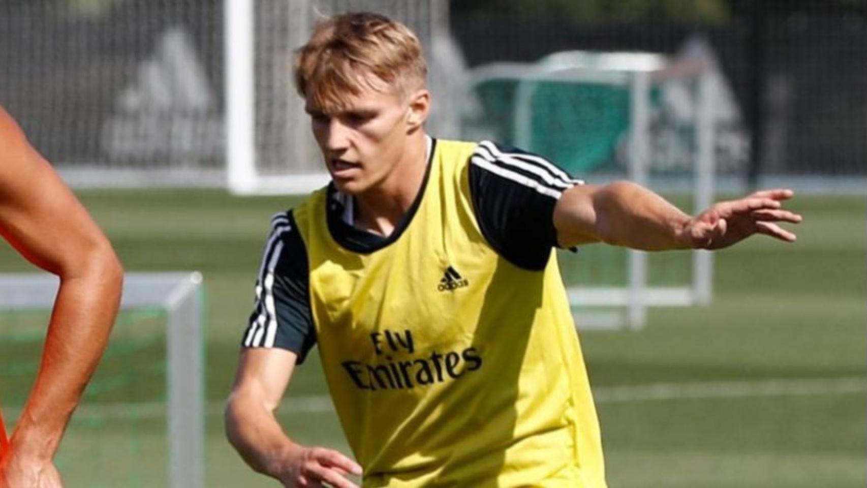 Odegaard, en un entrenamiento del Real Madrid