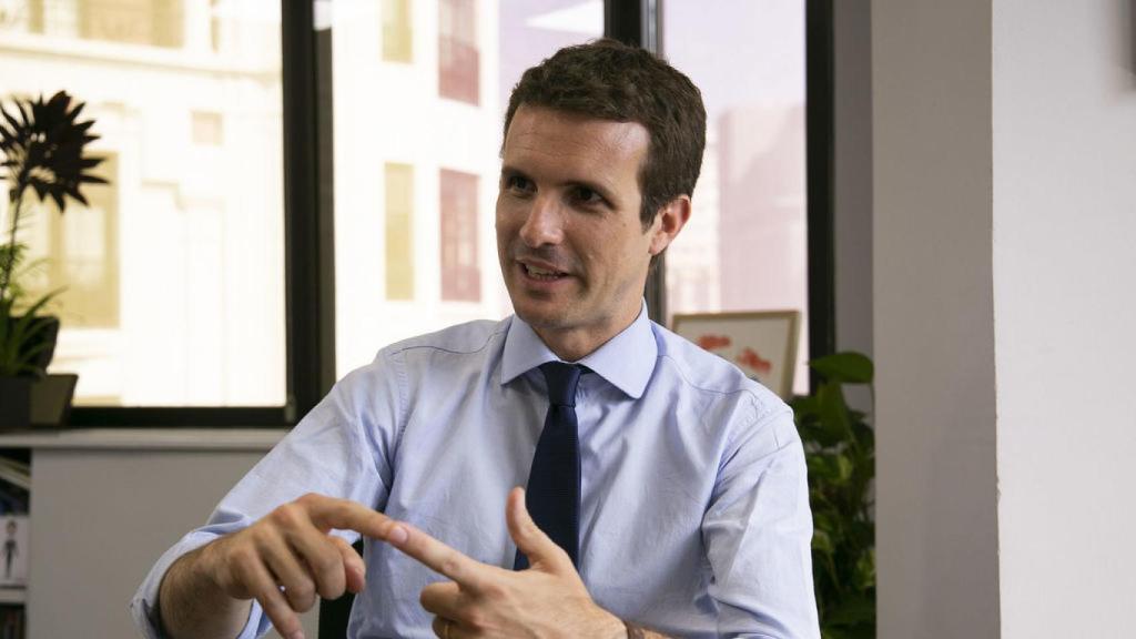 El aspirante a presidente del PP, Pablo Casado, en una reciente entrevista con EL ESPAÑOL.