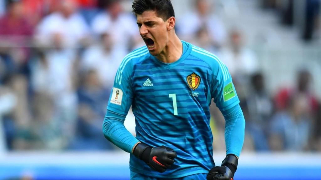 Thibaut Courtois, celebrando un gol de Bélgica durante el Mundial