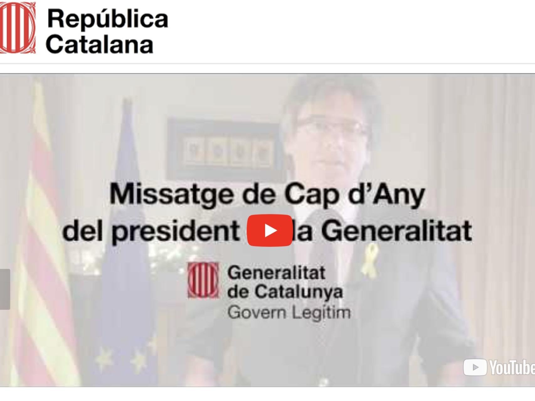 El logo de la Generalidad catalana aparece por doquier en la página web del expresidente Carles Puigdemont.