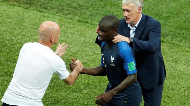 Kanté y Deschamps en la final del Mundial