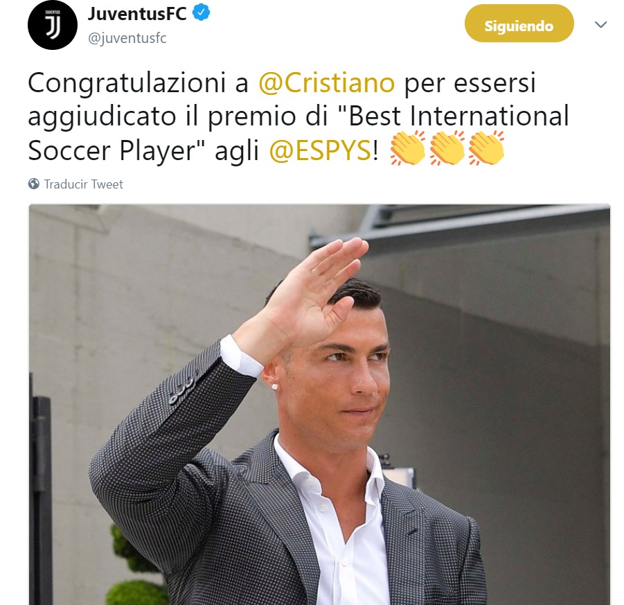La Juve felicita a Cristiano