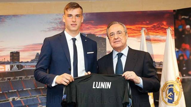 Lunin, presentado con Florentino Pérez