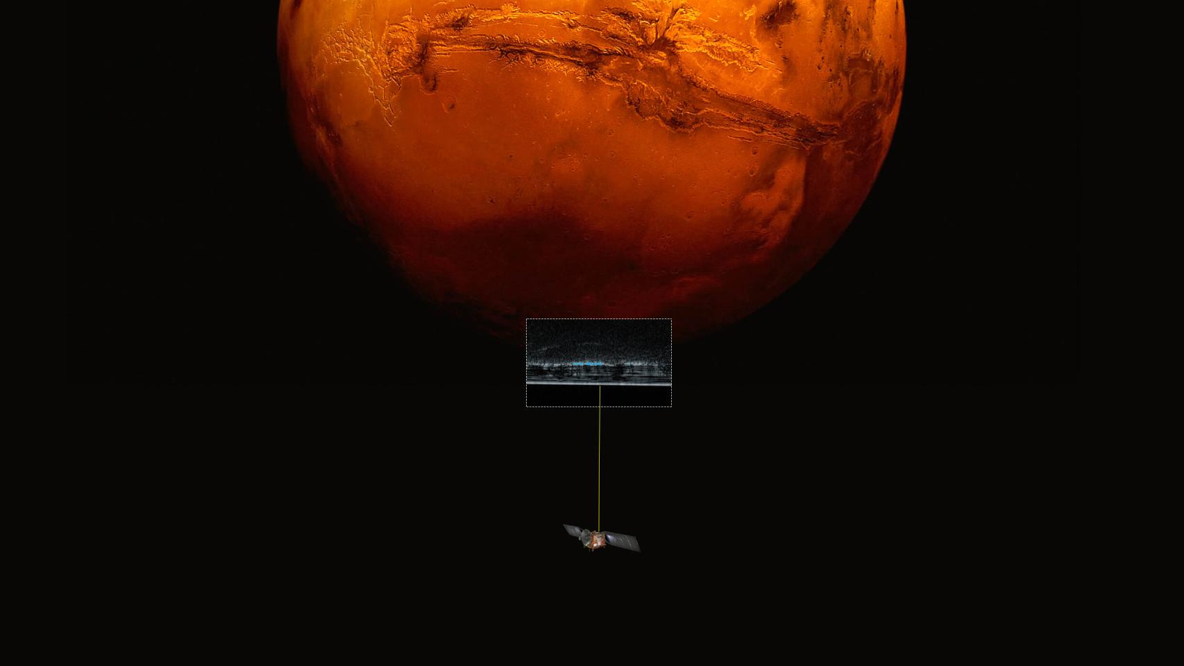 Representación del satélite Mars Express registrando el Polo Sur de Marte