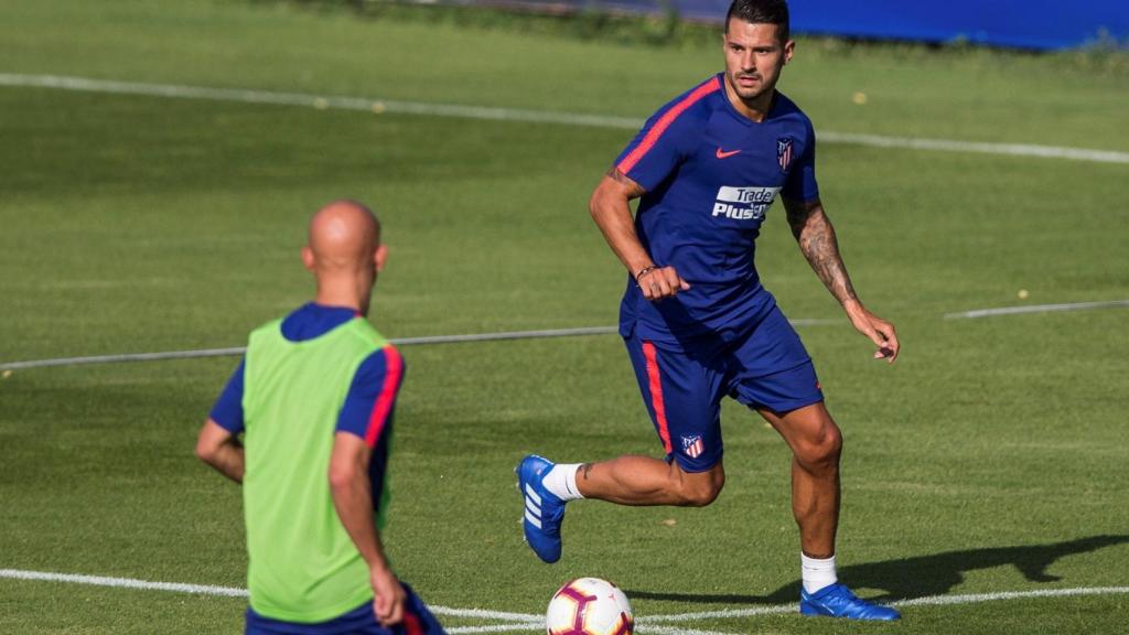 Vitolo, durante un entrenamiento con el Atlético de Madrid