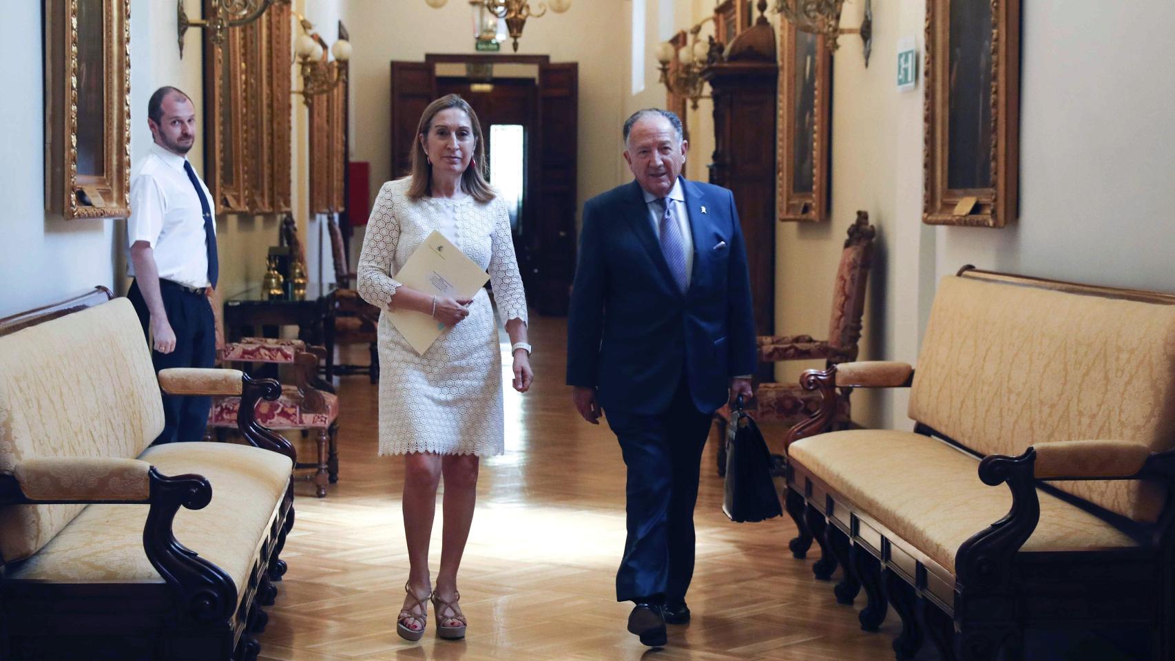 Félix Sanz Roldán camina junto a Ana Pastor, a su llegada a la Cámara Baja del Congreso.