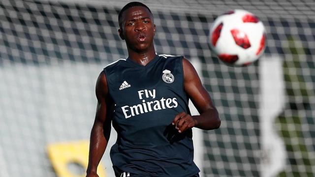 Vinicius Jr. durante el último entrenamiento con el Real Madrid