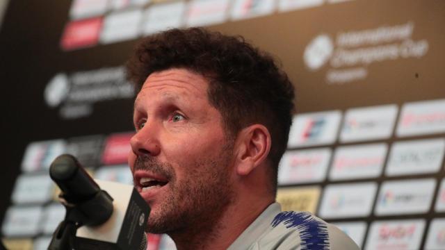 Simeone en la rueda de prensa previa a enfrentarse al Arsenal en la International Champions Cup. Foto: EFE