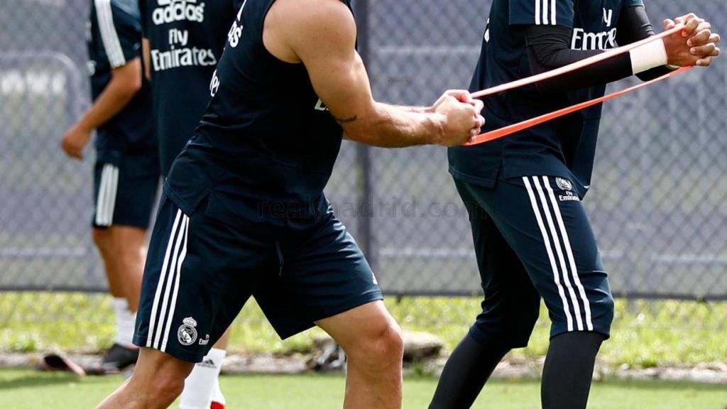 Carvajal y Keylor durante el entrenamiento