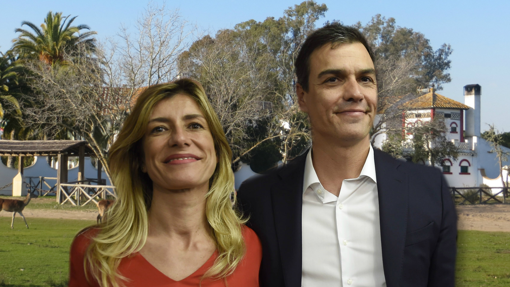 Pedro Sánchez y Begoña Gómez en un montaje en el palacio.