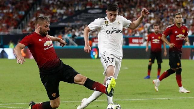 Fede Valverde durante el partido entre el Real Madrid y el Manchester United. Foto: Twitter