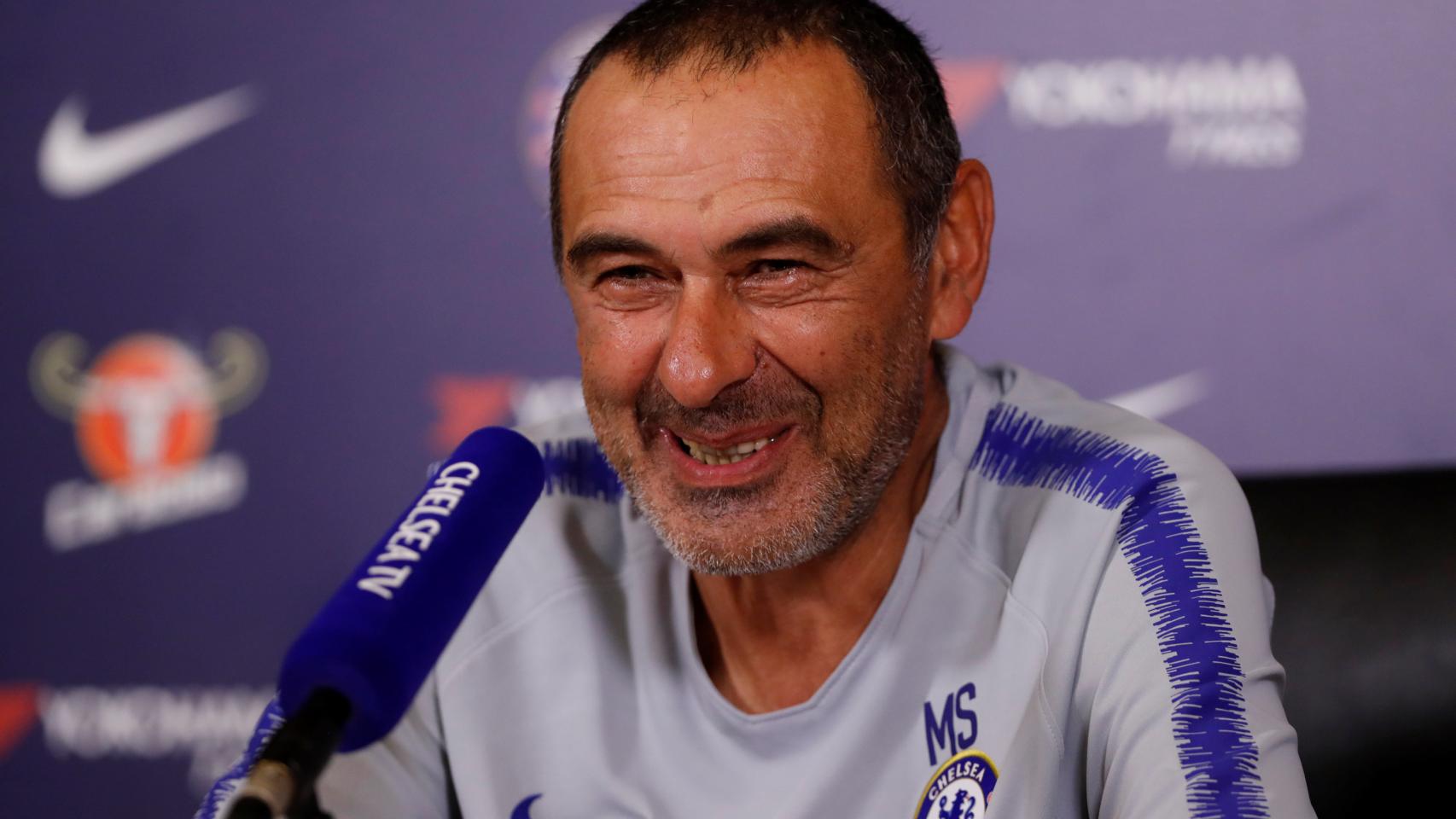 Sarri en una rueda de prensa con el Chelsea