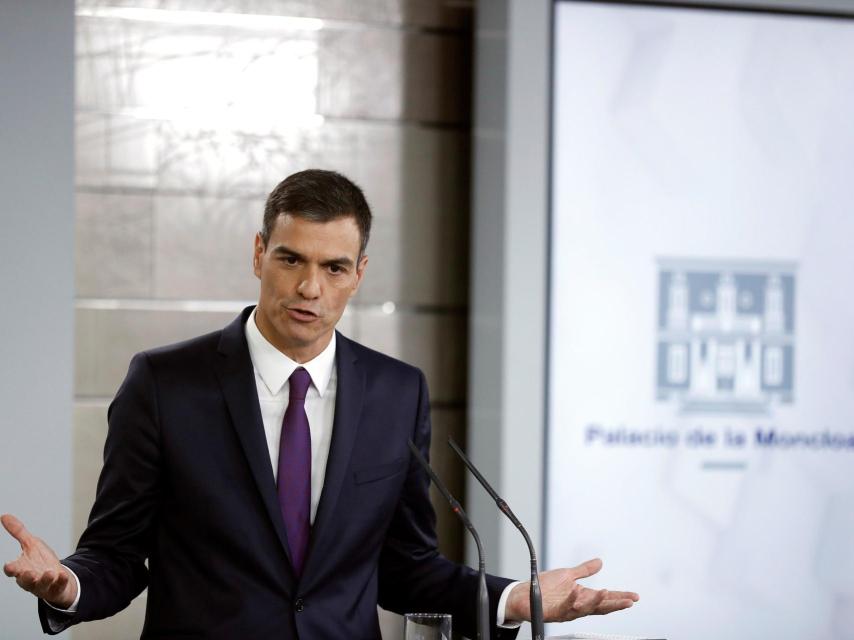Comparecencia del presidente del Gobierno, Pedro Sánchez, este viernes en Moncloa.