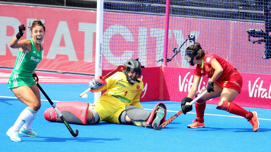 O'Flanagan celebra su gol ante España en las semifinales del Mundial de hockey hierba femenino.