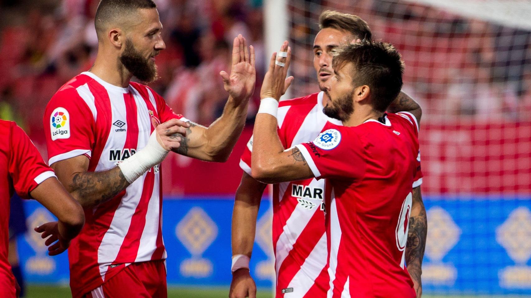 El Girona celebra un gol.