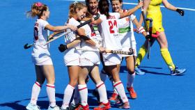 Las jugadoras españolas celebran el tercer gol contra Australia.