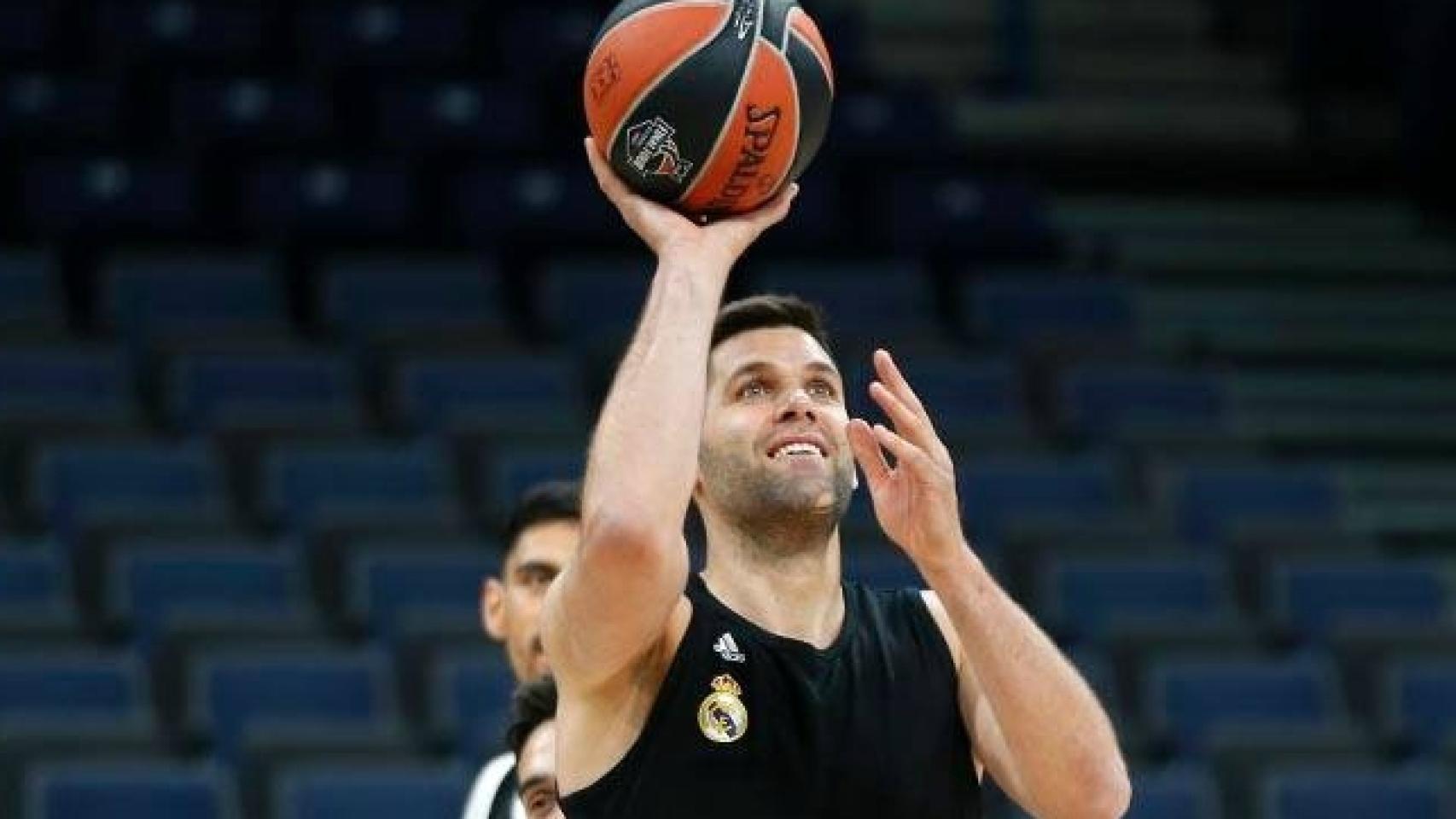 Felipe Reyes en un entrenamiento del Real Madrid