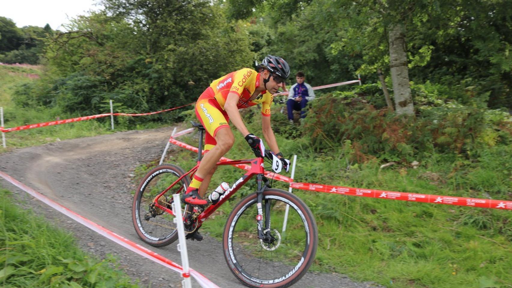 David Valero, en la final masculina de mountain bike de Glasgow 2018. Foto: Twitter (@RFECiclismo)