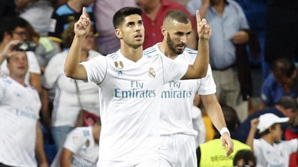 Asensio celebra un gol con el Madrid