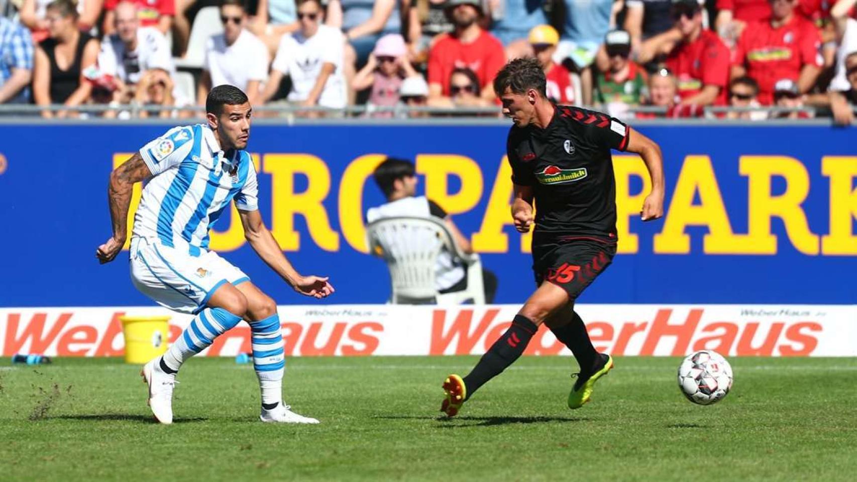 Theo, durante su primer partido con la Real. Foto: realsociedad.eus