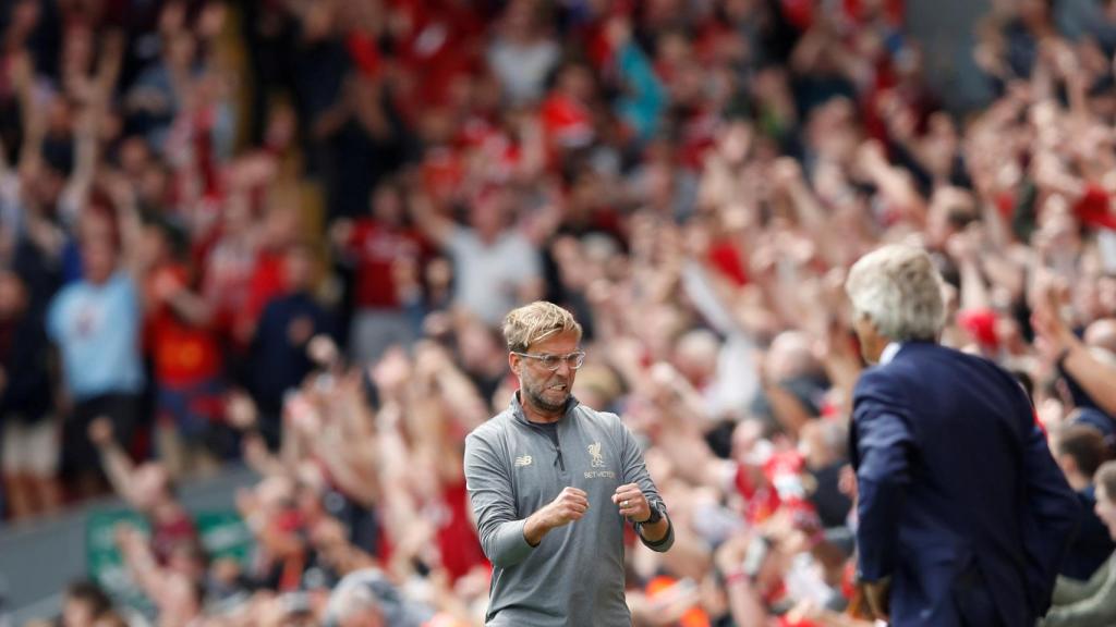 Klopp celebrando un gol del Liverpool durante un partido de la Premier