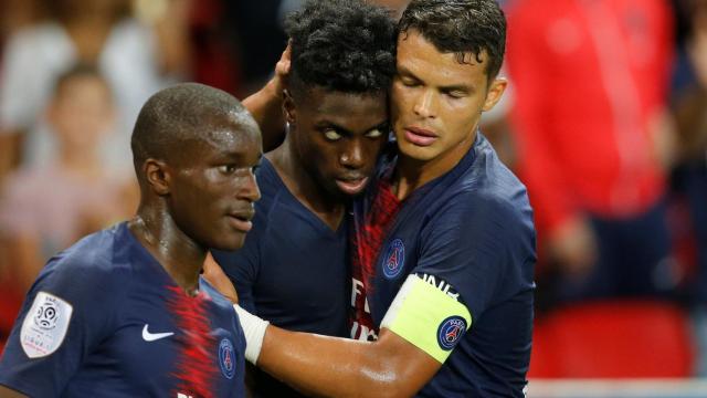 Weah celebra un gol con el PSG