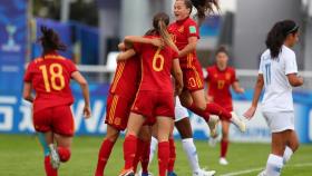 España celebra el gol de Lucía García contra EE.UU. en el Mundial Sub20 femenino. Foto: Twitter (@SeFutbolFem)