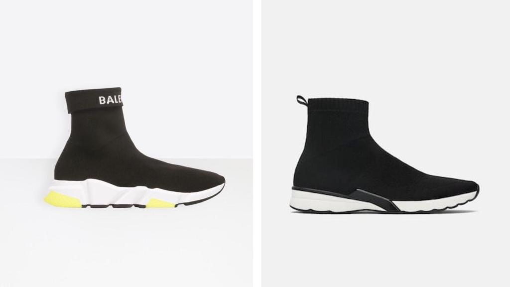 Las zapatillas 'speed' de Balenciaga, y la réplica comercializada por Zara.