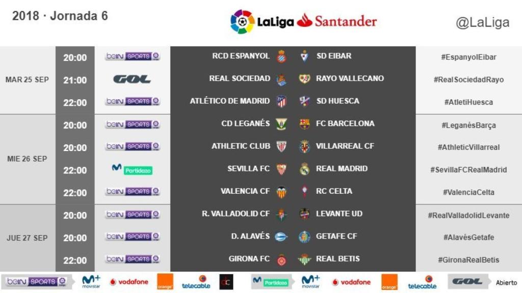 Horarios Liga jornada 6