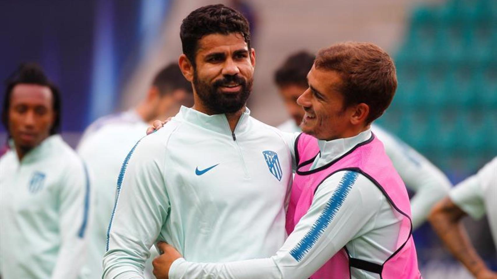 Griezmann y Diego Costa antes de la Supercopa de Europa