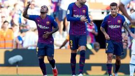 Malcom celebra el primer gol del Gamper