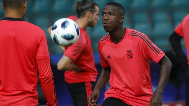 Vinicius durante el entrenamiento del Real Madrid