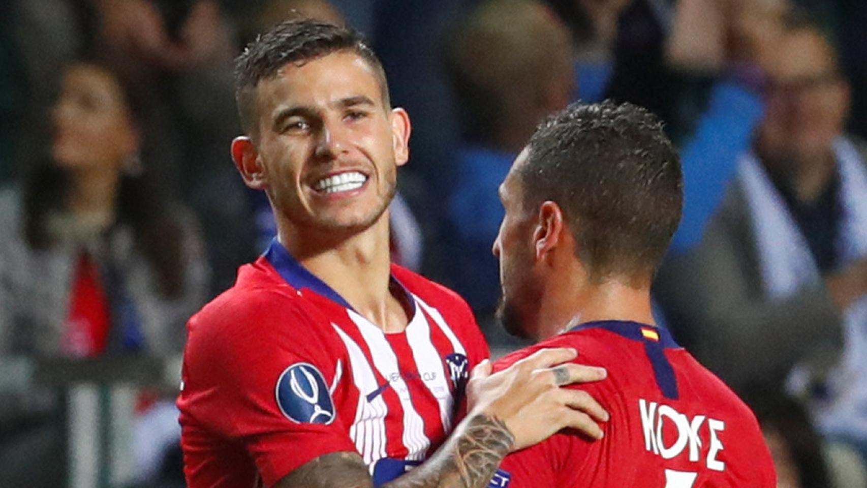 Mayoral, mientras Lucas Hernández y Koke celebran