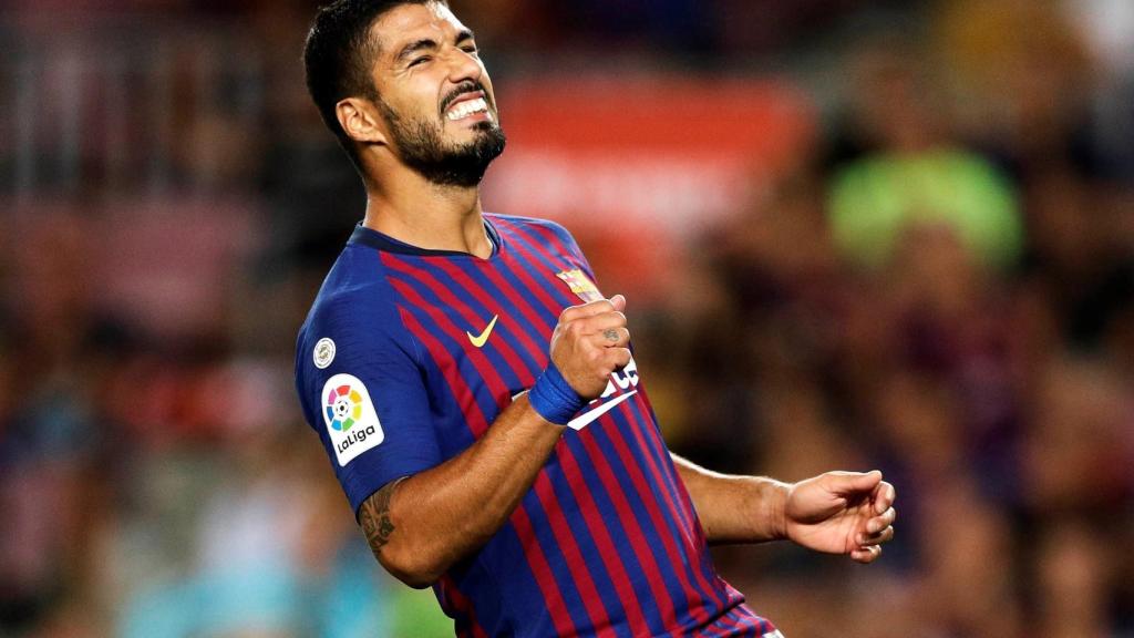 Luis Suárez se lamenta en un partido del Barcelona