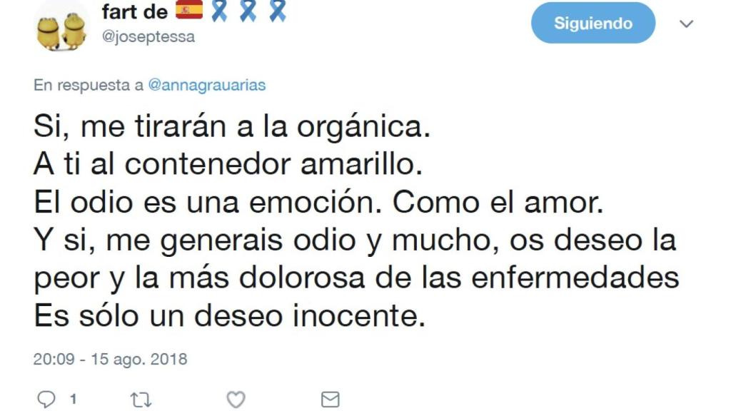 Captura de pantalla de la cuenta de Twitter de Anna Grau.