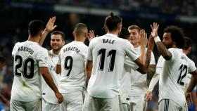 Los jugadores del Real Madrid, celebrando un gol ante el Getafe