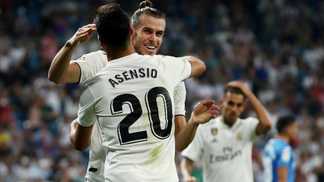 Gareth Bale y Marco Asensio celebran un gol del Real Madrid ante el Getafe