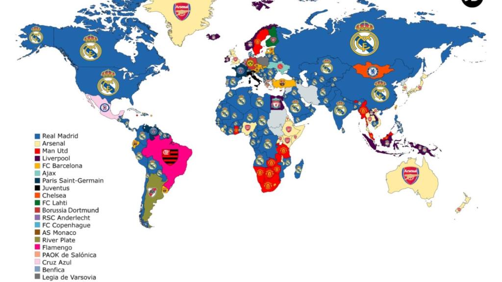 Los equipos de fútbol más buscados en Internet según países. Foto: JD Sports