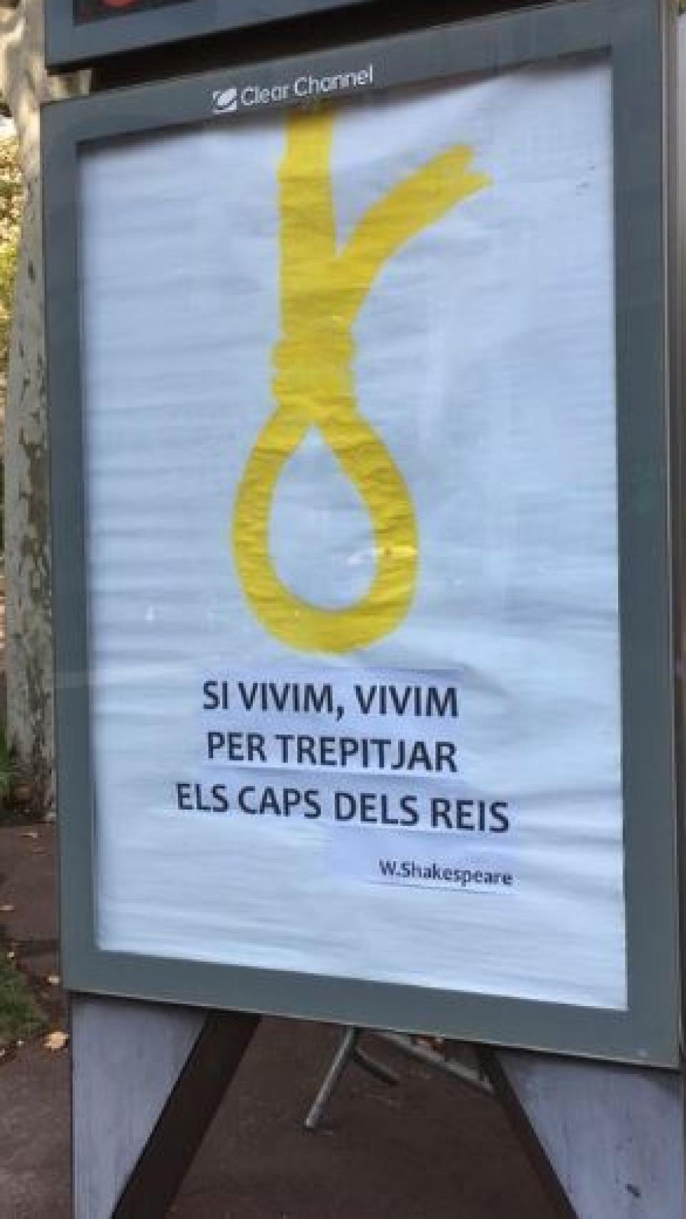 Una soga amarilla, nueva campaña en Barcelona: Vivimos para pisar las cabezas de los reyes