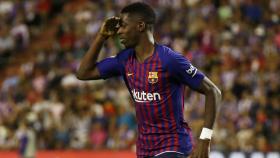 Dembelé celebra su gol ante el Valladolid.