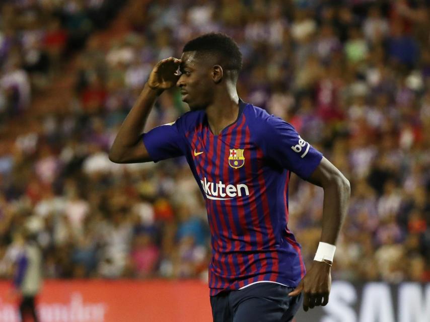 Dembelé celebra su gol ante el Valladolid.